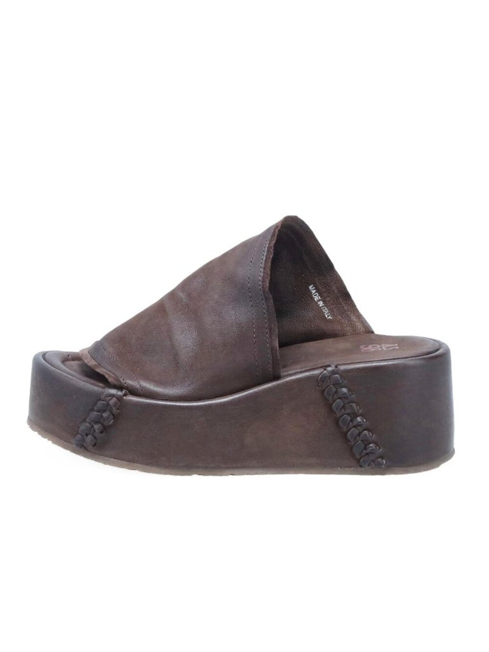 $400 A.S.98 Marlon Platform Sandal SLIDE MULE LEATHER BROWN 37 (DD13)
